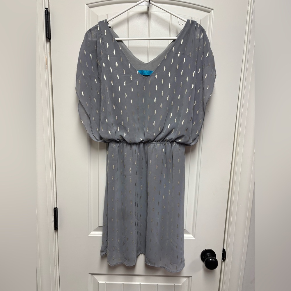 Buttons Gray Mini Dress with Gold Accents